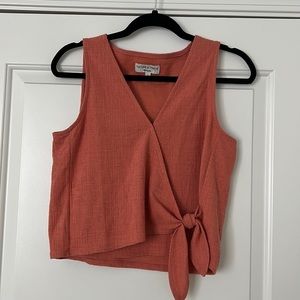 Madewell Orange Sleeveless Deep V Blouse with Tie Front